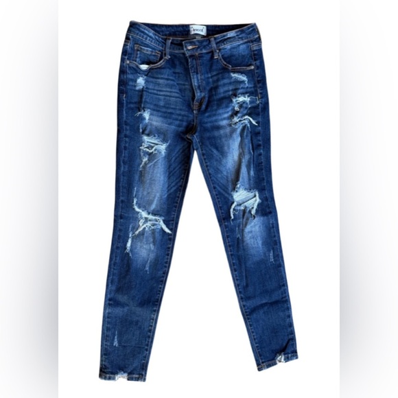 Tricot Denim - Tricot Distressed Skinny Jeans Dark Wash
